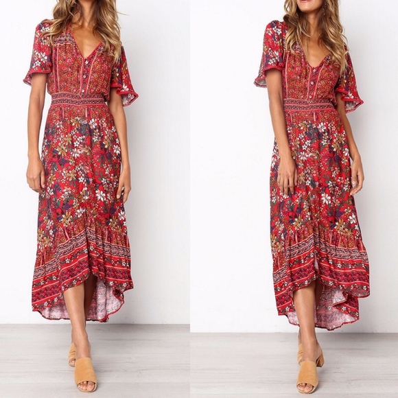 Bellanblue Dresses & Skirts - LAYLA Floral Print Maxi Dress - RED